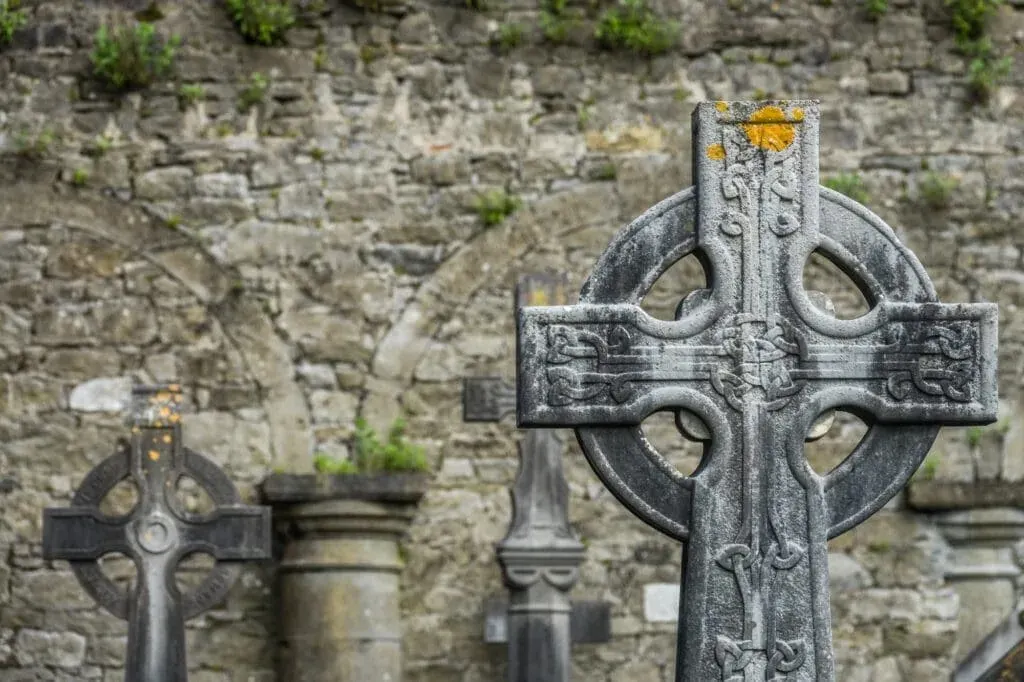 Ancient Celtic Stone Crosses In A Cornish Churchyard, Cornwall