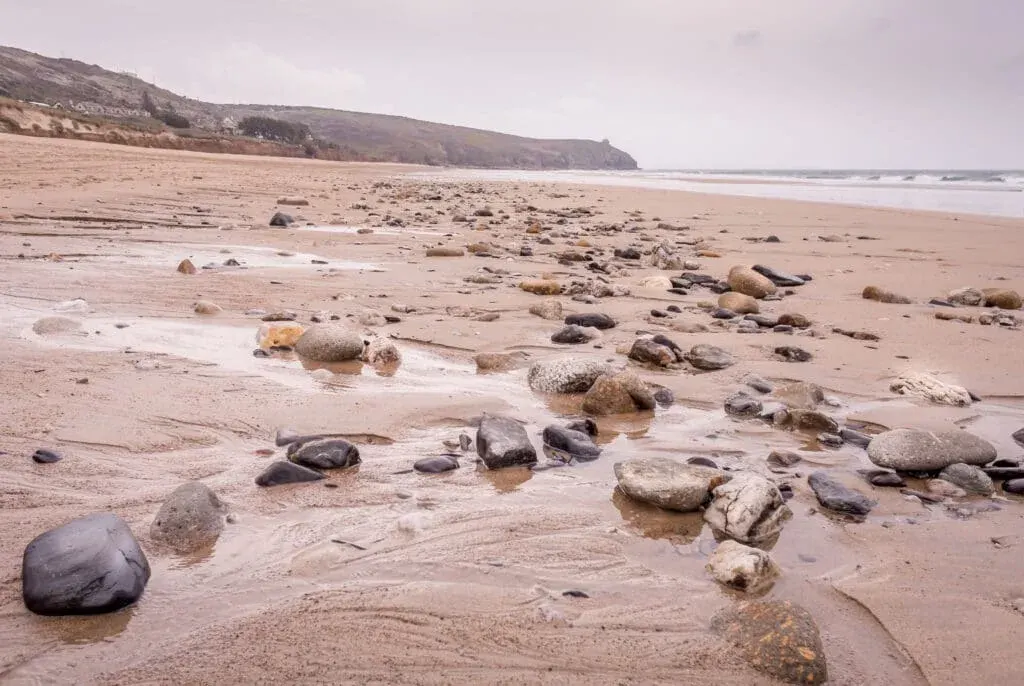 Praa Sand Beach, Cornwall on an overcast day