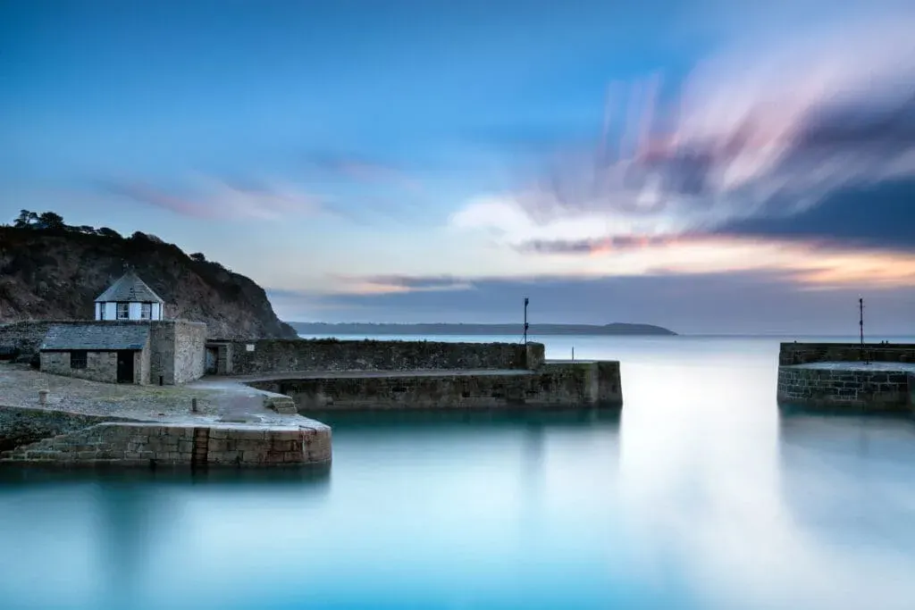 A long exposure of the harbour at Charlestown Beach near St Austell, Cornwall