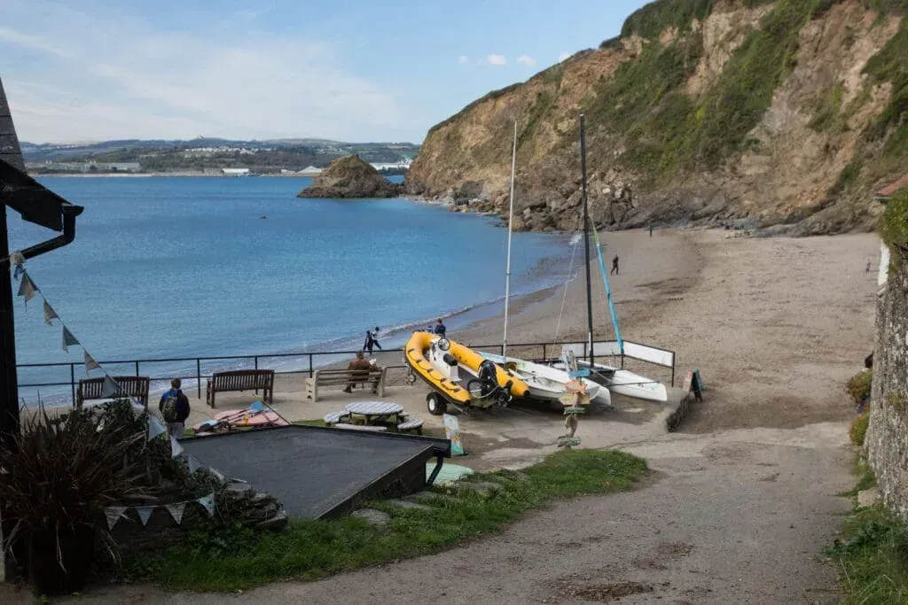 Polkerris Beach at low tide, located between Par and Fowey, Cornwall