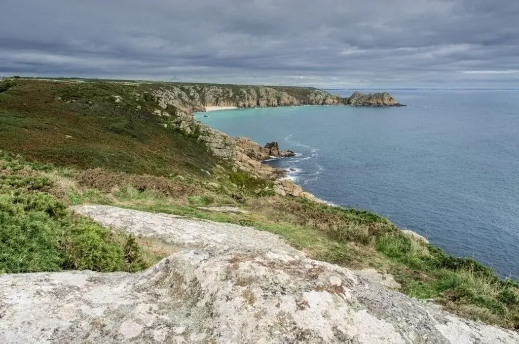 Porthcurno from the clifftop durning a storm