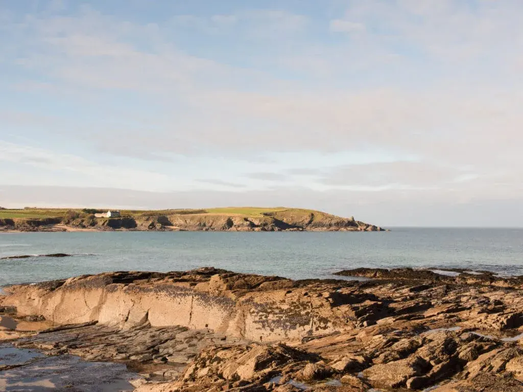Winter sun overlooking Harlyn Bay Beach, near Padstow, Cornwall