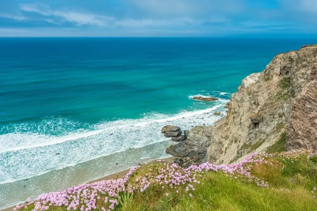 Summer scenery from the clifftop between Chapel Porth Beach and Porthtowan, Cornwall