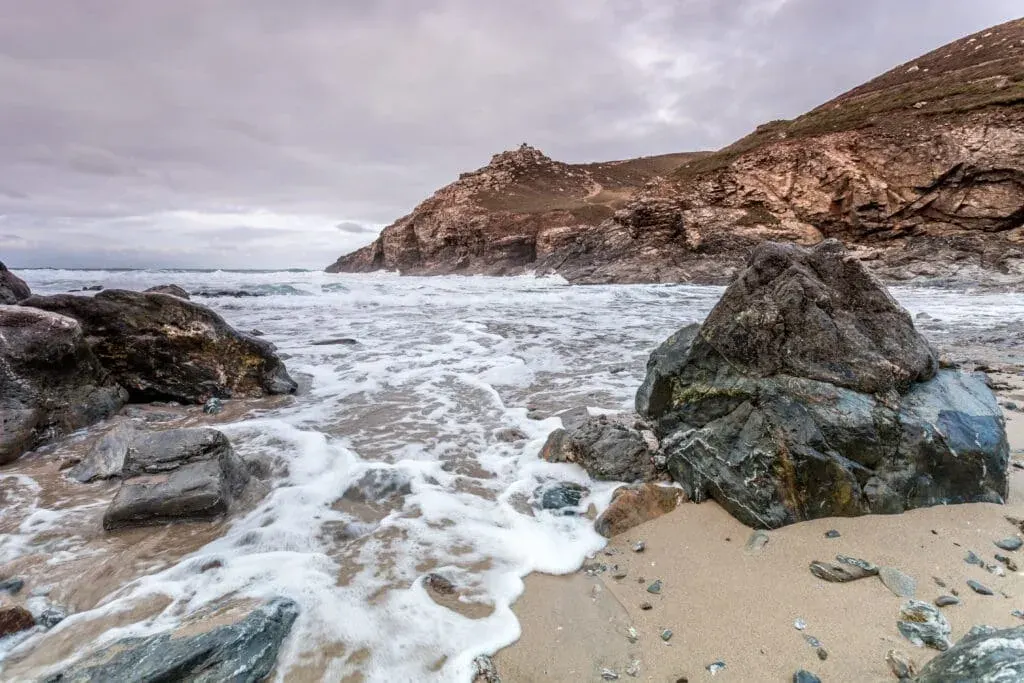 High tide on Chapel Porth Beach, St Agnes, Cornwall