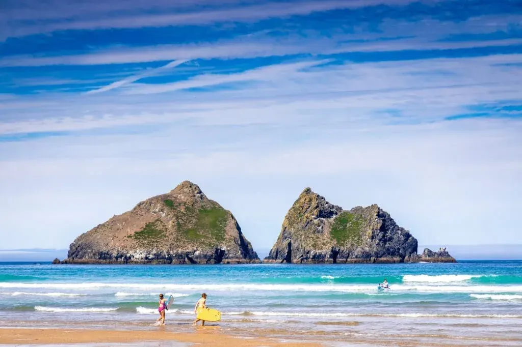 Gull Rocks on a sunny day at Holywell Bay Beach, Newquay, Cornwall
