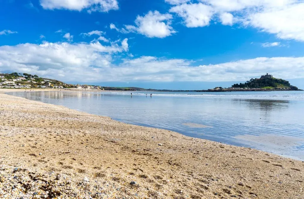 Low tide on a summer’s day at Marazion Beach, near Penzance, Cornwall
