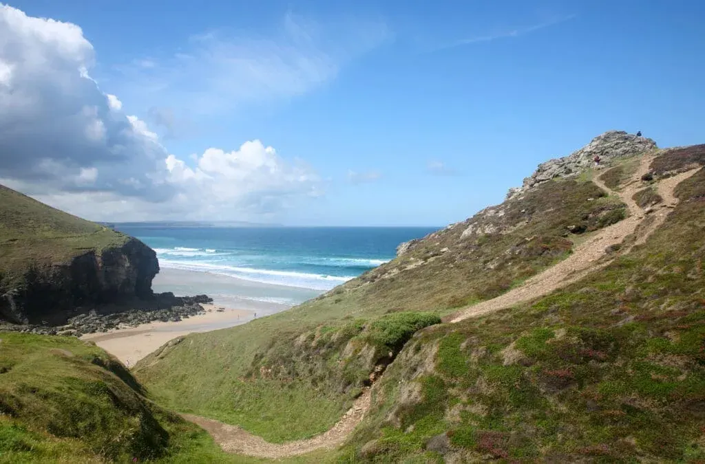 Above Chapel Porth Beach on the coast path, Cornwall