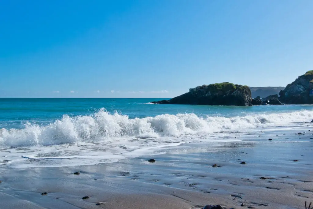 The rugged beach at Kennack Sands Beach on the Lizard Peninsula, Cornwall