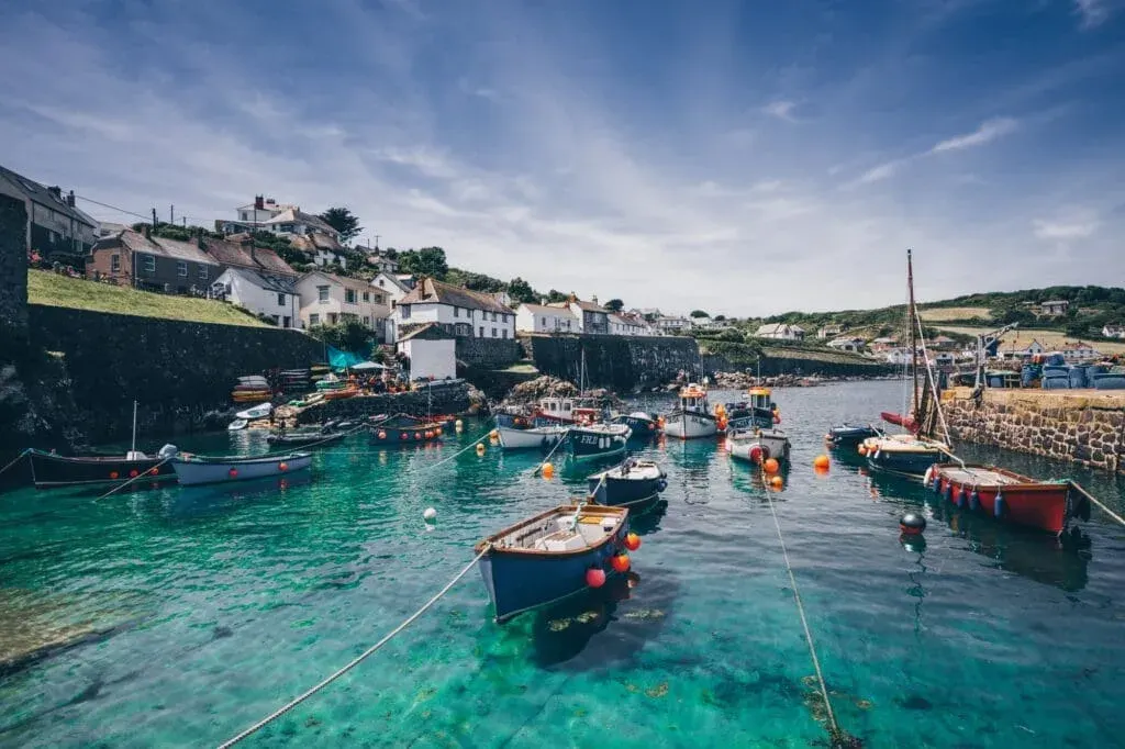 A picturesque landscape of the idyllic harbour fishing village of Coverack in Cornwall, UK