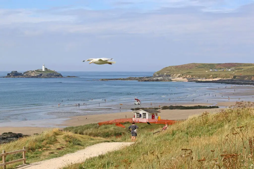 Godrevy Beach, overlooking the Godrevy lighthouse, northwest Cornwall